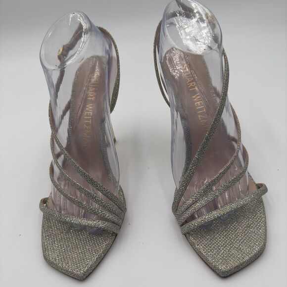 New Stuart Weitzman Melody Gold/Silver Strappy Heels. Sparkling Fabric Size 9.5 - Picture 8 of 10